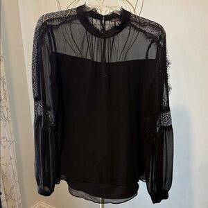 White House Black Market Sheer Black Lace Blouse